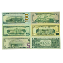 Load image into Gallery viewer, 25 Pcs 6 Different Type Mix Prop Money-Double Sided Full Print Play Game Dollar