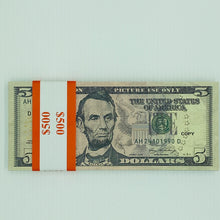 Load image into Gallery viewer, 300 Pcs $5 Prop Movie Money-Double Sided Looks Real Full Printed Stack