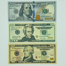Load image into Gallery viewer, 100 Pcs Mix 3 Type Prop Money-Double Sided Full Print Fake Dollar $100,$20,$10