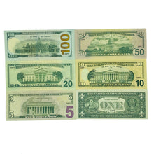 Load image into Gallery viewer, 100 Pcs 6 Type Mix Prop Money-Double Sided Full Print Play Game Dollar
