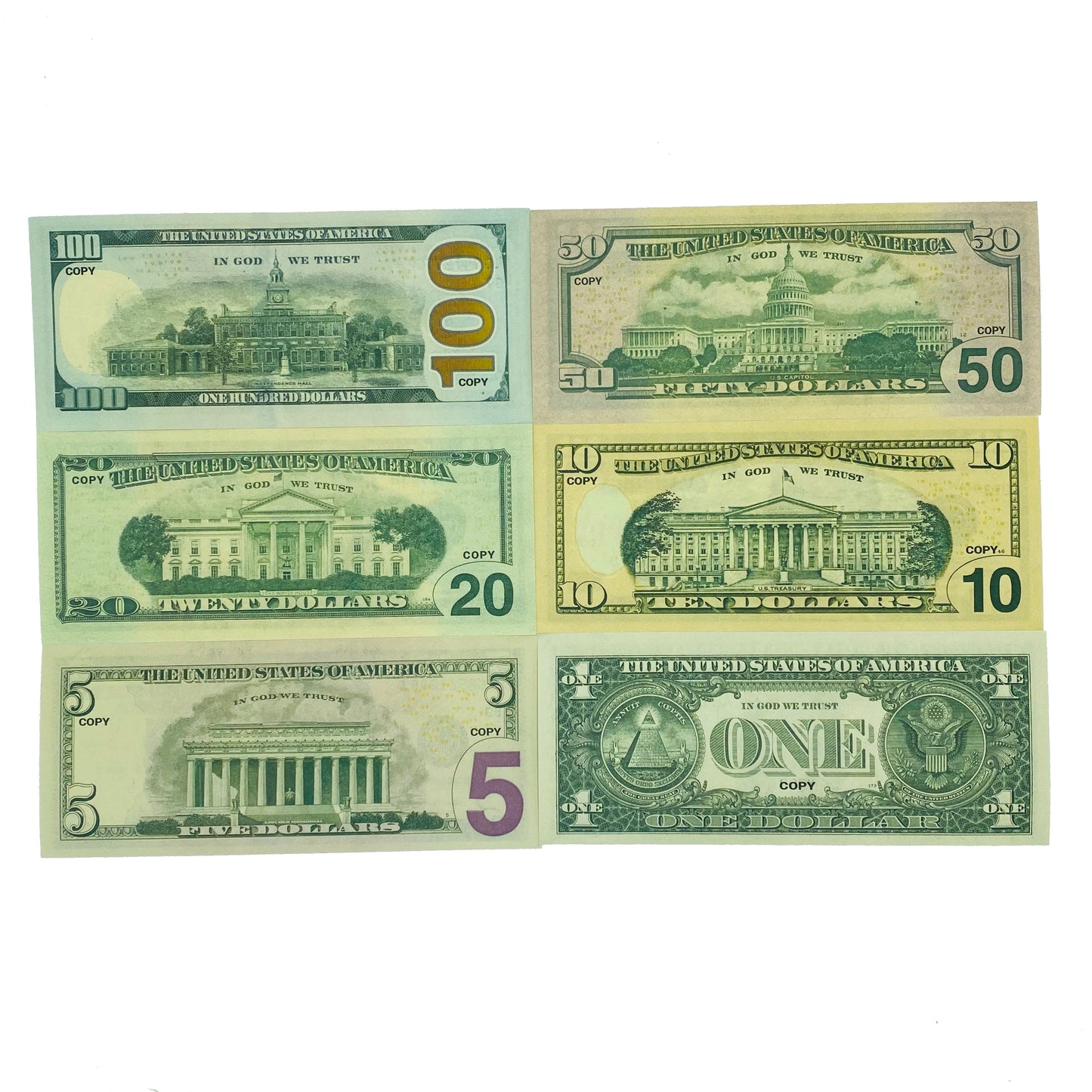 25 Pcs 6 Different Type Mix Prop Money-Double Sided Full Print Play Game Dollar