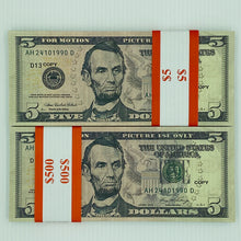 Load image into Gallery viewer, 100 Pcs $5 Prop Movie Money-Double Sided Looks Real Full Printed Stack
