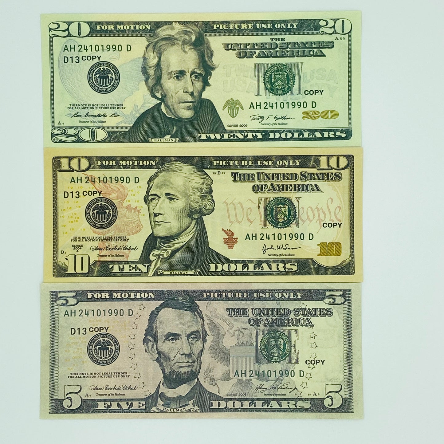 3 Type Mix Prop Money-Double Sided Full Print Fake 100 Pcs $20,$10,$5