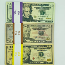 Cargar imagen en el visor de la galería, Mix 3 Type 100 Pcs Prop Money-Double Sided Full Print Play Dollar $50,$20,$10
