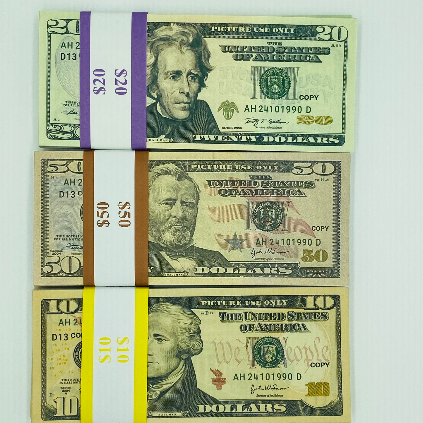Mix 3 Type 400 Pcs Prop Money-Double Sided Full Print Play Dollar $50,$20,$10