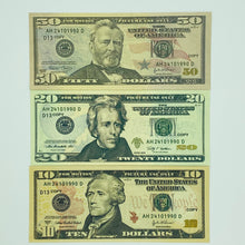 Cargar imagen en el visor de la galería, Mix 3 Type 200 Pcs Prop Money-Double Sided Full Print Play Dollar $50,$20,$10
