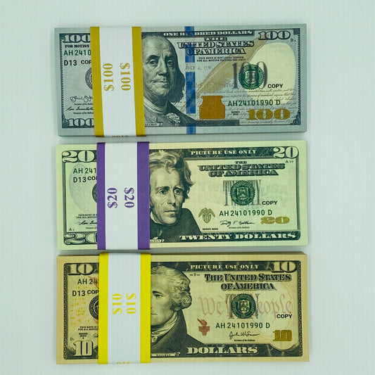 300 Pcs Mix 3 Type Prop Money-Double Sided Full Print Fake Dollar $100,$20,$10