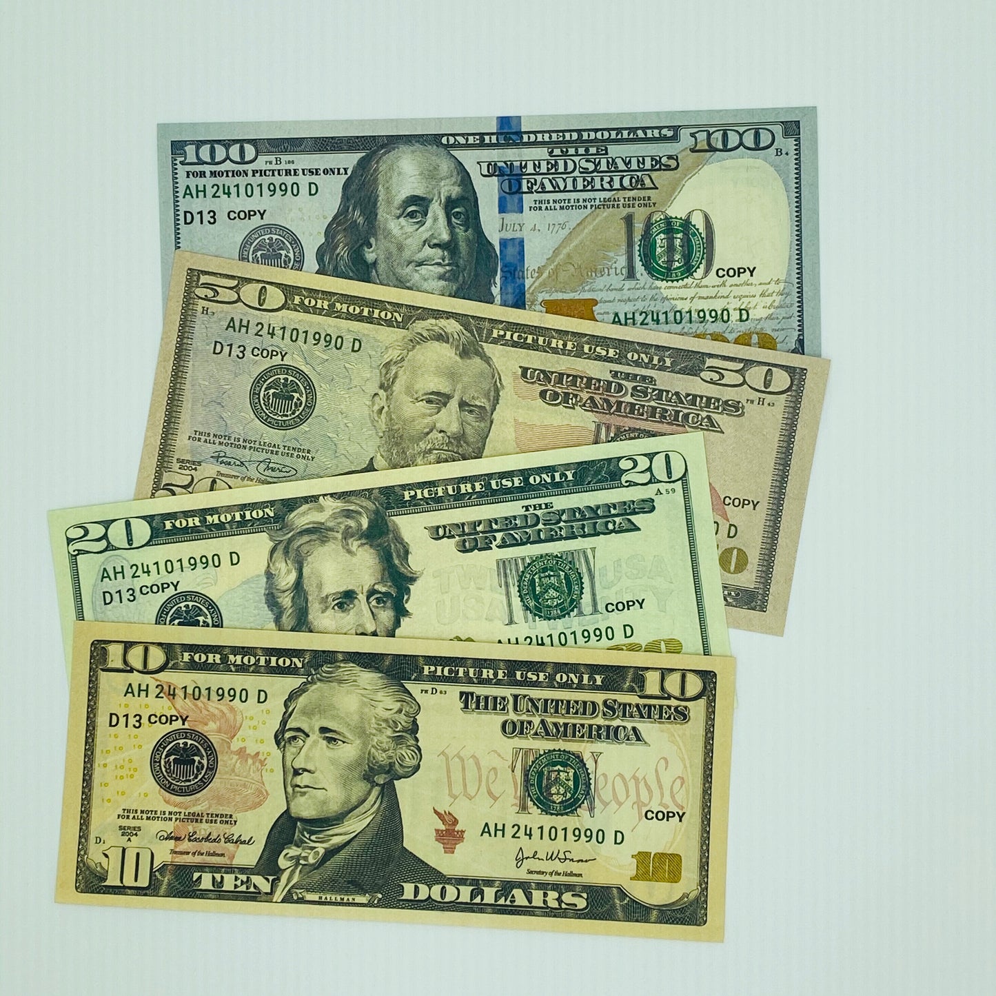 4 Type Mix Prop Money-Double Sided Full Print fake Dollar 400 Pcs $100,$50,$20,$10
