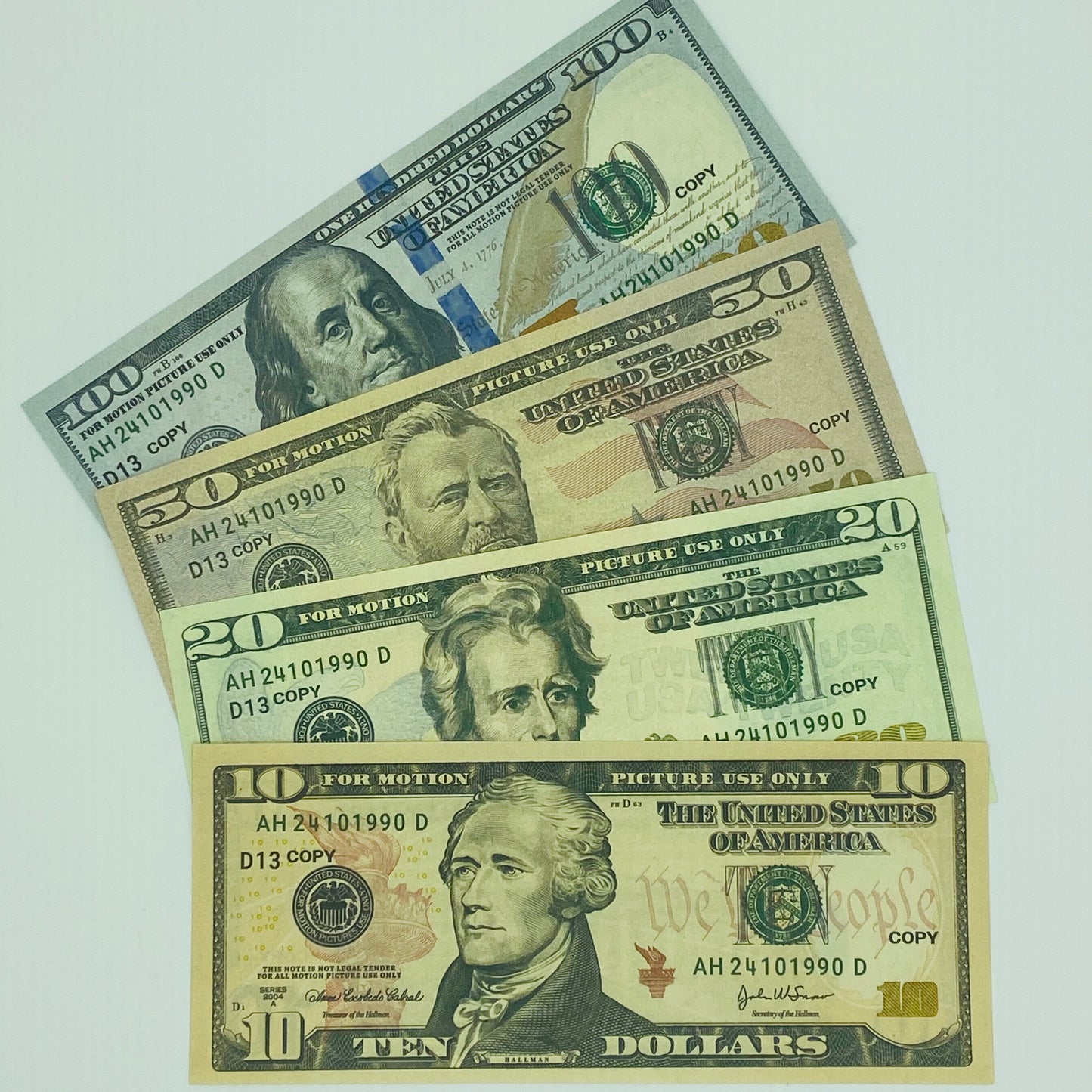 4 Type Mix Prop Money-Double Sided Full Print fake Dollar 100 Pcs $100,$50,$20,$10