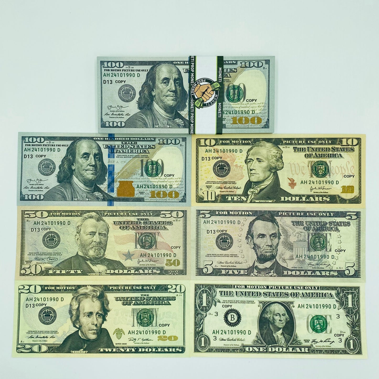300 Pcs 6 Type Mix Prop Money-Double Sided Full Print Play Game Dollar