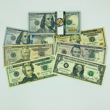 Cargar imagen en el visor de la galería, Realistic Prop Money, Double Sided Full Print Play Game Dollar 200 Pcs 6 Type Mix
