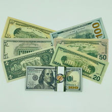 Cargar imagen en el visor de la galería, Realistic Prop Money, Double Sided Full Print Play Game Dollar 200 Pcs 6 Type Mix
