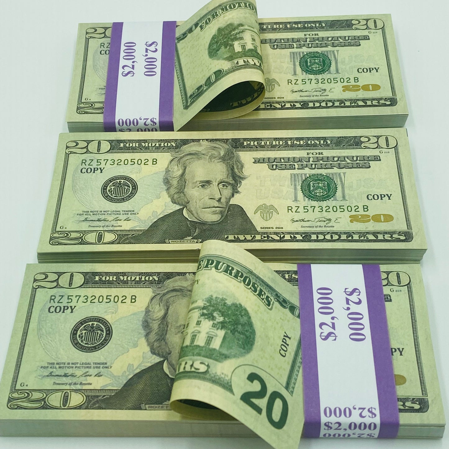 Realistic  Prop Money 100 Pcs $20 Double Sided Looks Real Full Printed Stack