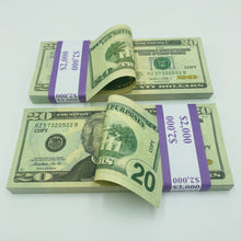 Load image into Gallery viewer, Realistic  Prop Money 100 Pcs $20 Double Sided Looks Real Full Printed Stack
