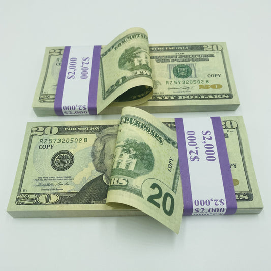 400 Pcs $20 Replica Prop Money Double Sided Looks Real Full Printed Stack