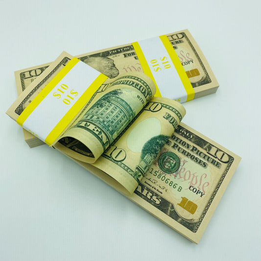 100 Pcs $10 Replica Prop Money Double Sided Full Printed Stack