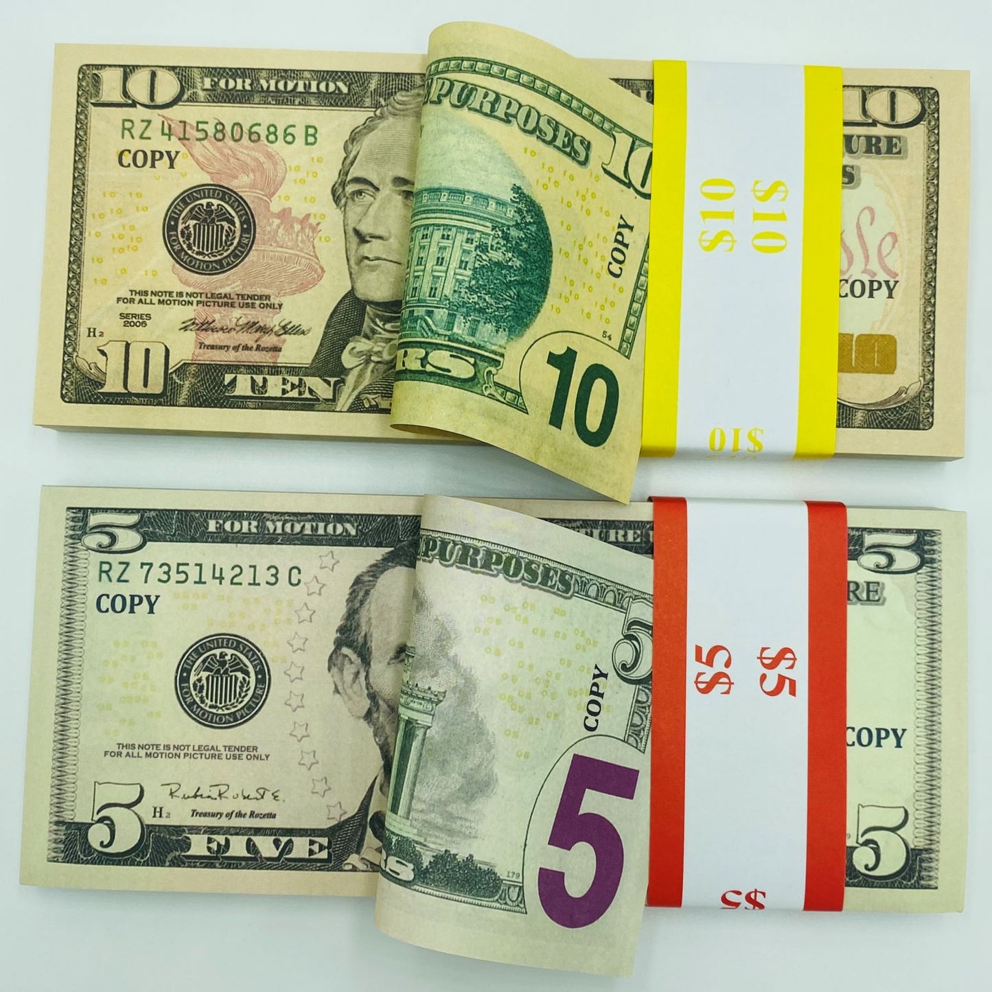 Prop Money Replica Double Sided Full Print Fake 100 Pcs $10,$5