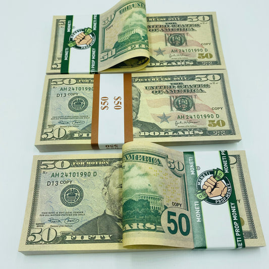 15.000 Dollar $50 Prop Money-Double Sided Full Printed Stack