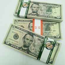 Load image into Gallery viewer, 100 Pcs $5 Prop Movie Money-Double Sided Looks Real Full Printed Stack
