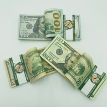 Load image into Gallery viewer, 100 Pcs Mix Prop Money Double Sided Full Print  Dollar Play Game Stack $100,$50,$20
