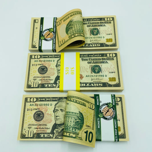 1.000 Dollar $10 Prop Money-Double Sided Full Printed Stack
